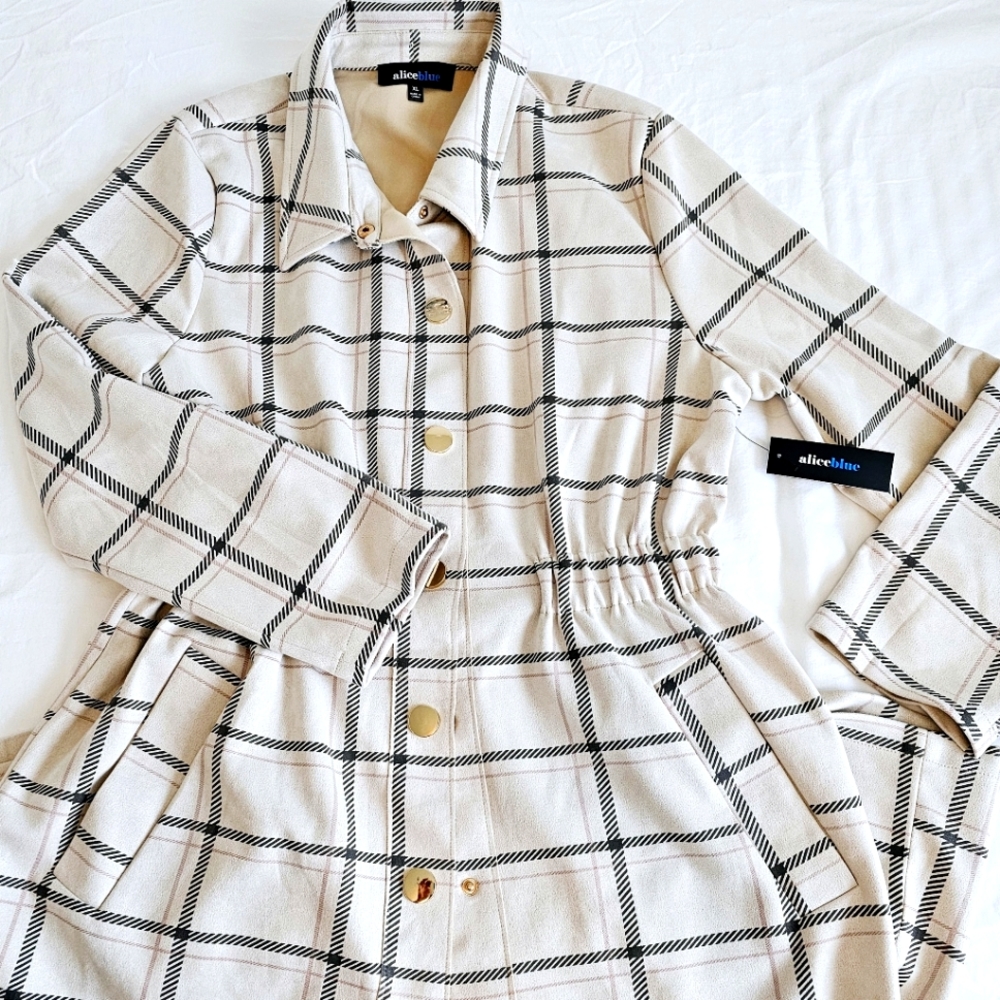 NWT Nova Check Pattern Alice Blue Dress, size XL